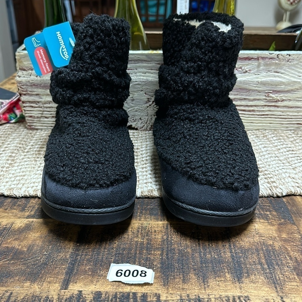 Home top memory foam us9-10 nwt black boot slippers shock absorption warm.